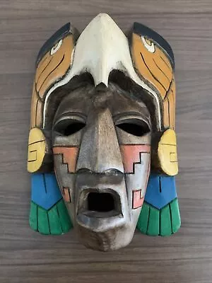 Hand Carved Hand Painted Mexican Mayan Inca Wooden Mask Wall Folk Art • $50