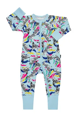 Bonds Baby Long Sleeve Zip Zippy Wondersuit Sizes 2 3 Colour Light Blue Zebras • £7.77