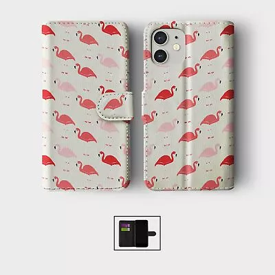Case For Iphone 15 14 13 12 11 Se Wallet Flip Phone Cover Flamingo Pink Birds • £8.99