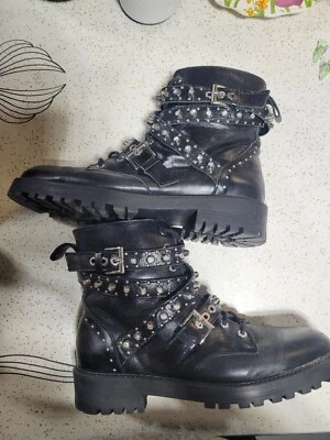 $40 • Buy Zara Studded Boots Womens Size 40 Black Side Zip