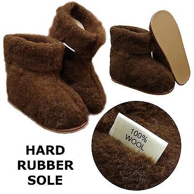 £19.99 • Buy 100% Sheep Wool Boots Cozy Foot Slippers Hard Sole Sheepskin Womens Mens Brown