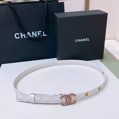 New Women's Chanel Leather Logo White Belt 80 Nwt • £441.73
