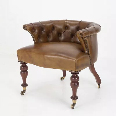 Victorian Captains Leather & Mahogany Desk / Tub Chair Armchair C1890 • £1249