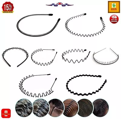 £1.95 • Buy BLACK METAL UNISEX SPORTS HAIRBAND HEADBAND Wave Alice Style Men Women Hair Band