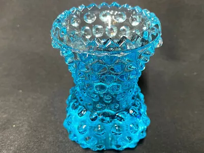 Blue Vaseline Glass Hobnail Selenium Flower Bud Vase Uranium / Toothpick Holder • $21.39