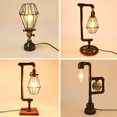 Rustic Industrial Edison Steampunk Lamps Water Pipe Desk Light Fixture W/ Switch • $31.89