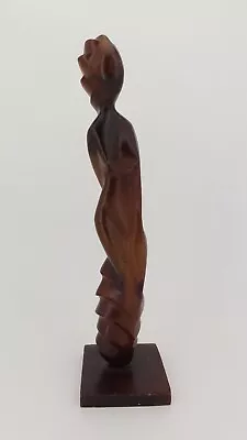 MCM Vintage Mid Century Modern Carved Wood Sculpture Female Figure Dark Finish • $64.99