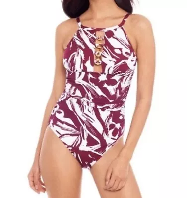 Magicsuit  Impressionist Poppy High Neck One-Piece Swimsuit Cherry Size 10 US • $50