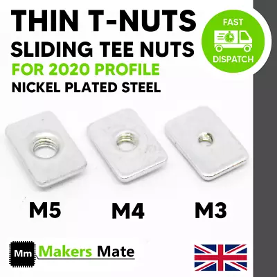 M3 M4 M5 Thin Slim T-Nuts For 2020 Profile Aluminium Extrusion T-Slot V-Slot UK • £1.27