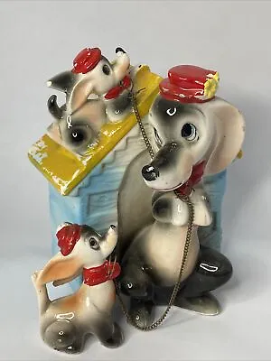 Vintage Momma Dog And 2 Puppies Ceramic House Piggy Bank Japan • $29.99