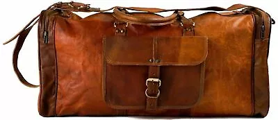 Leather Travel Men's Vintage Carry All Weekend Luggage Overnight Duffel Gift Bag • $134.81