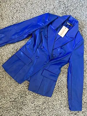 Missguided Royal Blue Faux Leather Blazer Size UK 10 BNWT • £17.99