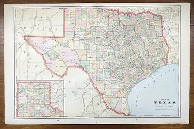 Vintage 1899 TEXAS Map 22 X14  ~ Old Antique Original AUSTIN GALVESTON TX ~ FAIR • $28.79