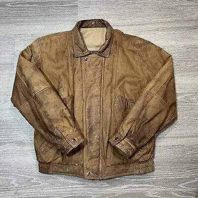 Mirage Leather Bomber Jacket Men M Y2K 1990’s Vintage Soft Distressed Lined Coat • $29.69