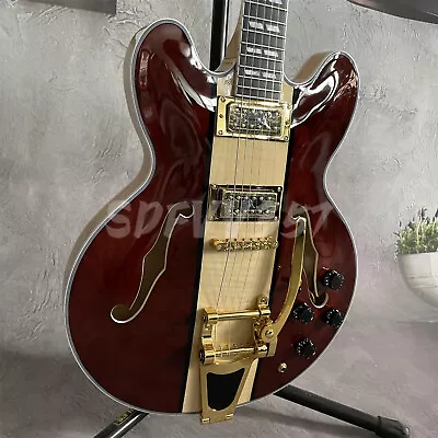 Semi Hollow Body 335 Electric Guitar Brown Tree Burl Top Bigsby Bridge Fast Ship • $260