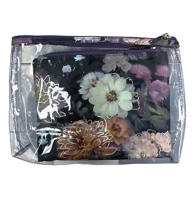 New Modella Fashion Forever 3 PC Travel Makeup Bag Set Clear Purple Flowers • $12.95