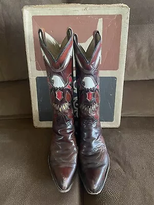 Vintage Texas Boot Co USA American Bald Eagle Leather Stitched Inlay Size 9D M94 • $65