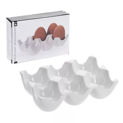 White 6 Eggs Holder Tray Porcelain Egg Fridge Storage Organiser Holds 6 Eggs • £7.45