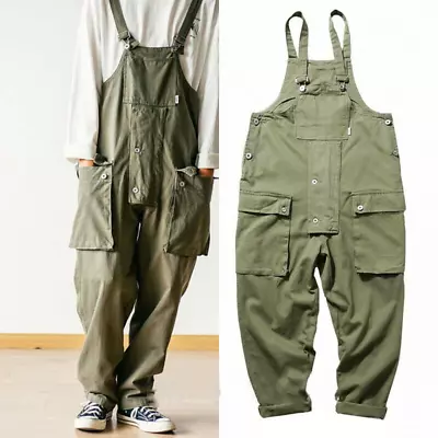 Casual Mens Suspender Workwear Cotton Loose Jumpsuit Pants Trousers Overalls New • $31.20