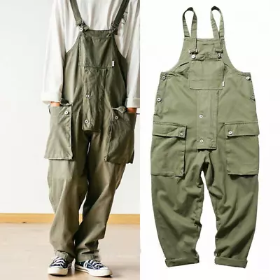 Mens Suspender Workwear Cotton Casual Loose Jumpsuit Pants Trousers Overalls New • $32.21