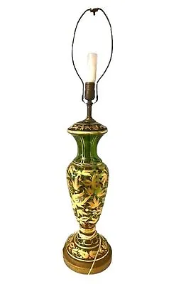 Antique Victorian  Moser Bohemian Emerald Green Gold Floral Glass Table Lamp • $599.99