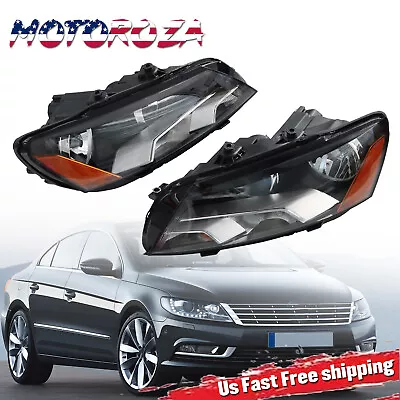 [HALOGEN] For 12-15 VW Passat Sedan Black Headlight Factory Style Front Lamp SET • $139.90