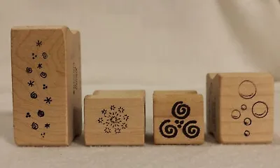 Magenta Lot/ 4 Spiral Shapes & Floral Symbols Wood Mounted Rubber Stamp • $10.99