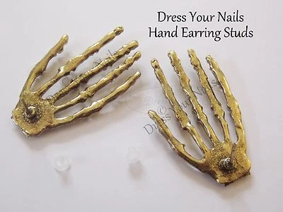 £2.99 • Buy Skeleton Hand Earrings Bony Stud Fingers Bronze  Halloween Jewellery