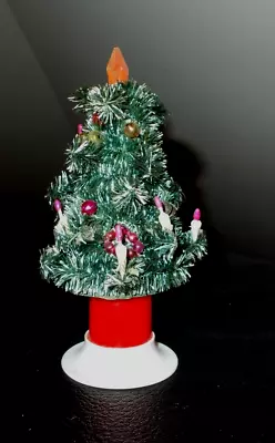 Vtg Bottle Brush Tree W/mercury Glass Ornaments & Candles~5 1/2  Tall-japan • $24.99