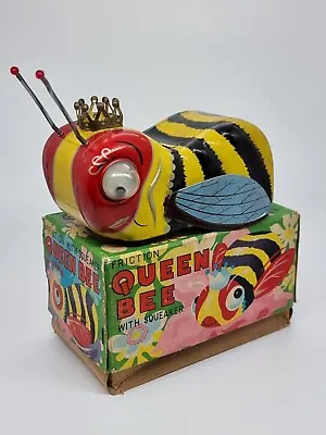 Vintage 50s Lithograph Tin Friction Toy Queen Bee Squeaker A1 Japan Not Working • $220