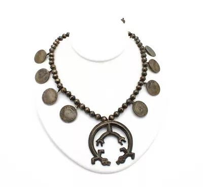 Southwest 925 Liberty Head Nickel Kachina Squash Blossom Necklace #S942-10 • $89