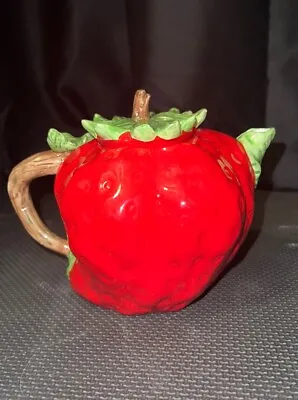 Vintage Strawberry Shaped Ceramic Tea Pot Cottagecore Cute Kitchenware • $22