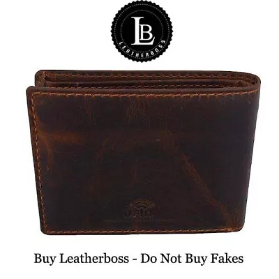 RFID Blocking Brown Vintage Leather Men's Bifold Center Flap Wallet • $14.98