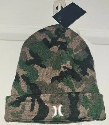 NEW HURLEY Icon Cuffed Camo Beanie Winter Hat Toque Army Green Men's One Size   • $19.50