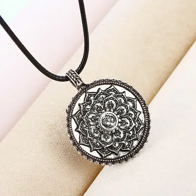 Boho 925 Sterling Silver Lotus Amulet Yoga Mandala Meditation Pendant Necklace • $15.74