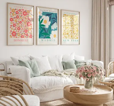 Set Of 3 Botanical Flowers Print Madrid Wall Set Honolulu Prints Home Decor • £56.01