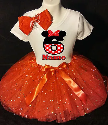 MINNIE MOUSE **With NAME** 6th Sixth 6 Birthday Red Tutu Dress Fast Shipping  • $17.50