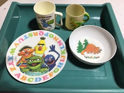 Vintage Lot Of Sesame Street Muppets And Dinosaur Children’s Plates And Cups • $10.95