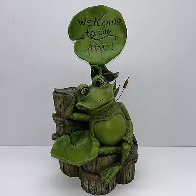 VTG Resin Frog Toad Garden Statue Decor Welcome To Our Pad Crazy Eyes 14.5”AS IS • $30