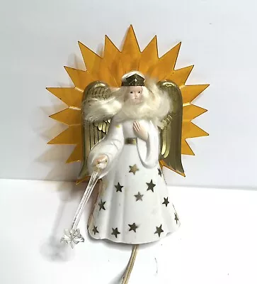 Vintage Hard Plastic Glo-Lite Angel Christmas Tree Topper W/Wand 8” Tall Works • $39