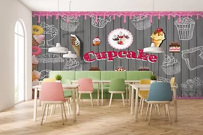 3D Cupcake Cherry A7076 Wallpaper Wall Murals Self-adhesive Commercial Amy • $39.99