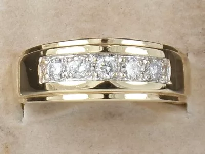 Men's 14k Yellow Gold Diamond-.50 Tcw Five Stone Band Fine Ring-Size 13.5 • $569