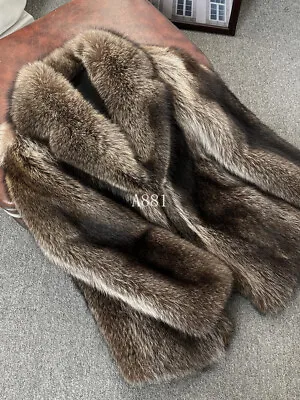 Fox Fur Coat Men's Medium Long Fox Fur Jacket Lapel Short Thickened Warm Parka • $153.78