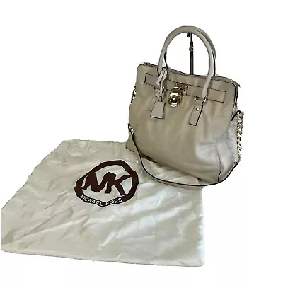 Michael Kors Hamilton Crossbody Handbag Purse White Leather Chain Strap Dust Bag • $49