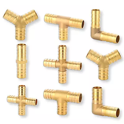 Brass Hose Joiner Barbed Tee Connector Air Fuel Water Pipe Gas Tubing 4mm - 19mm • £9.54