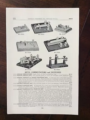 1923 Vintage Catalog Ad Central Scientific Company Chicago - KEYS & SWITCHES • $10.99