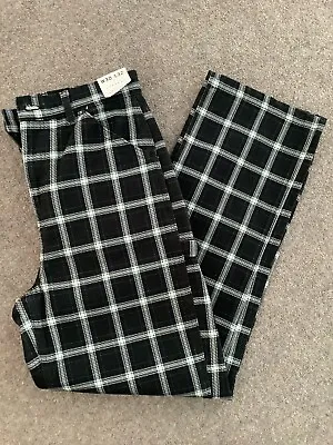 £9.99 • Buy TopShop Black/Navy And White Checked Rockabilly Trousers Size 12 W30 L 32  BNWT