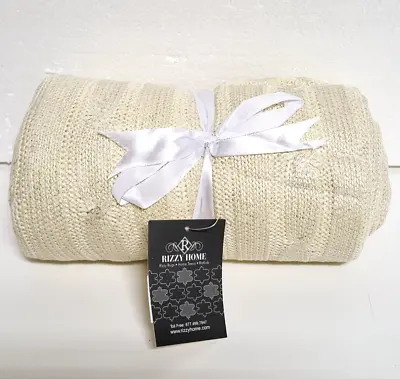 Rizzy Home 50 X 60 Cable Knit Throw Blanket Cream & Gold - New • £24.12