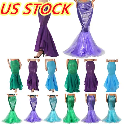 US Women's Mermaid Tail Costume Sequin Maxi Skirt Cosplay Halloween Party Dress  • $29.60