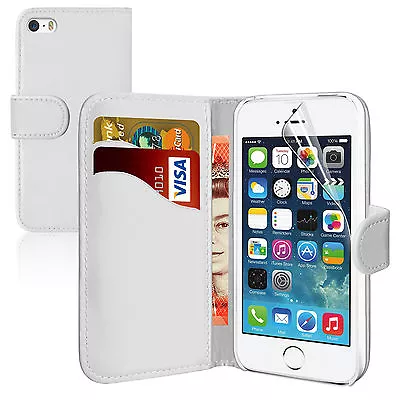 WHITE Plain Wallets Case Cover With Card Slots And Clip For Apple IPhone 5/5S • £2.20